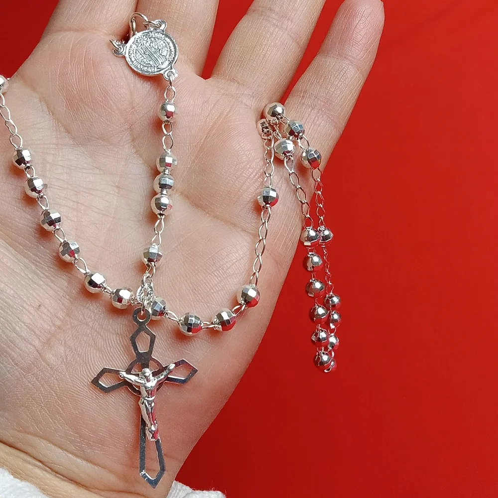 925‎ sterling SILVER men and women/Catholic ROSARIO necklace